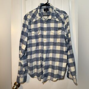 Lucky Brand Plaid Flannel Shirt Women’s Large Blue Cream Button Down